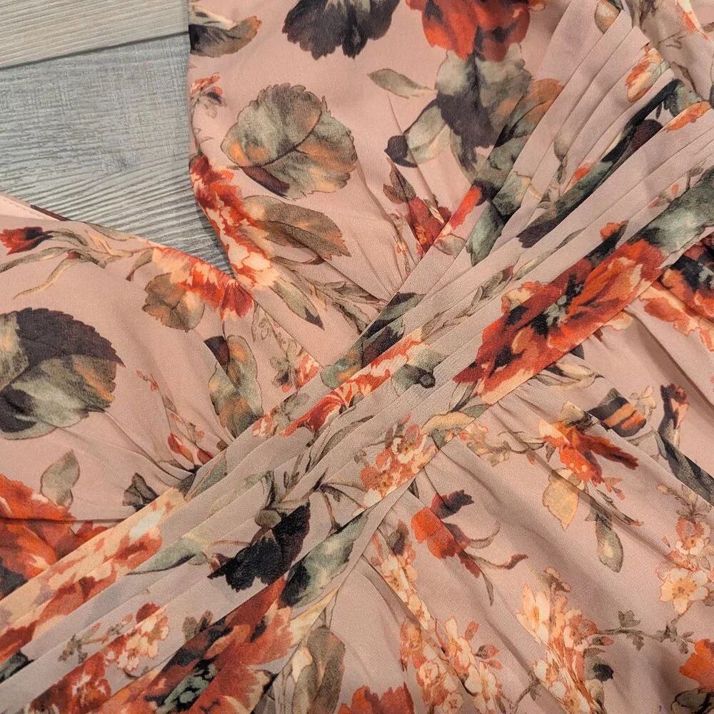 NWT Azazie Stevie Midi Dress Mauve Floral Elegant Fairycore Sheer Chiffon 12 - Picture 9 of 13